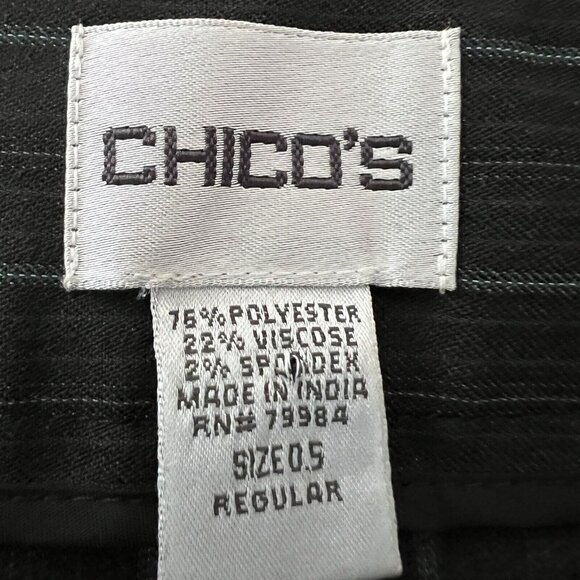 Chico's Women's Charcoal Striped Pants Size 0.5R US 6 Mid Rise Wide Leg Stretch - Picture 5 of 9